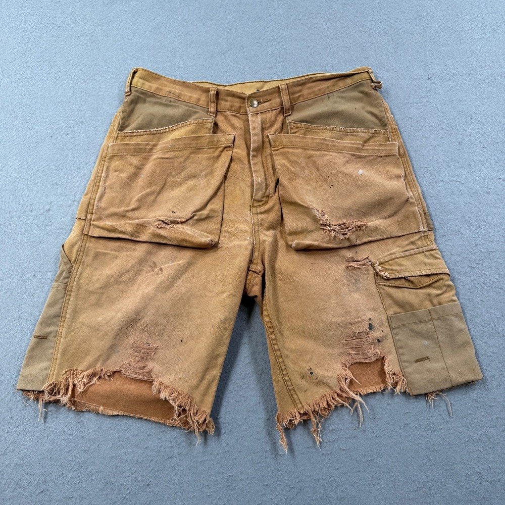 Y2K Mark's Cargo Shorts Mens 34 Brown Relaxed Canvas Utility Distressed Thrashed